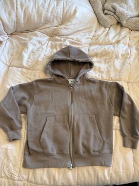 Zara Kids Zip Hoodie in Taupe Brown